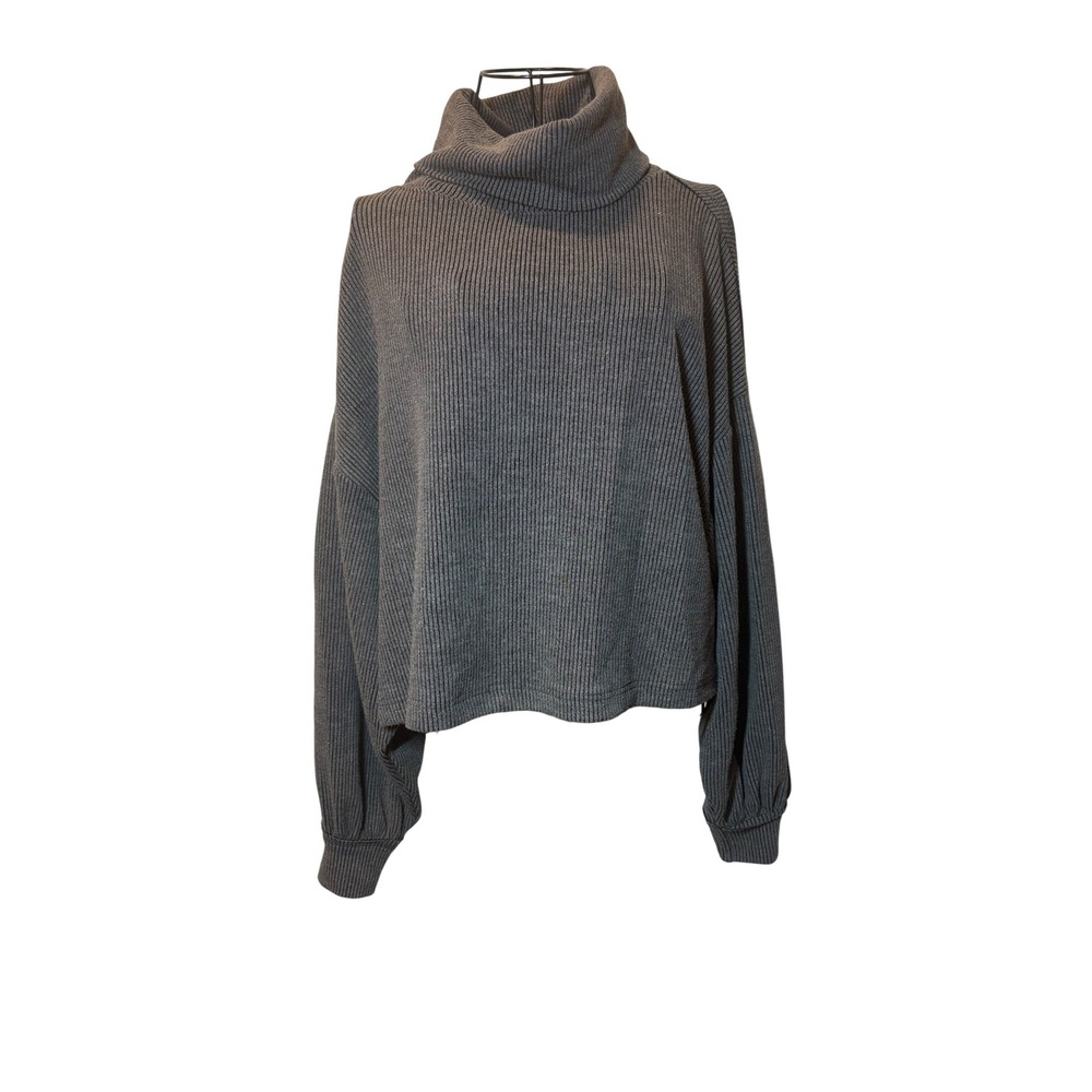 Mustard Seed Gray Cowl Neck Ribbed Balloon Sleeve Sweater - Womens Medium